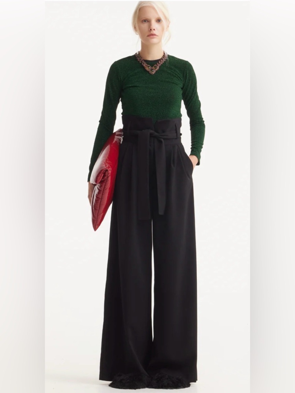 NWT Julia Allert Black Velvet Velvet High waist pants with Tie